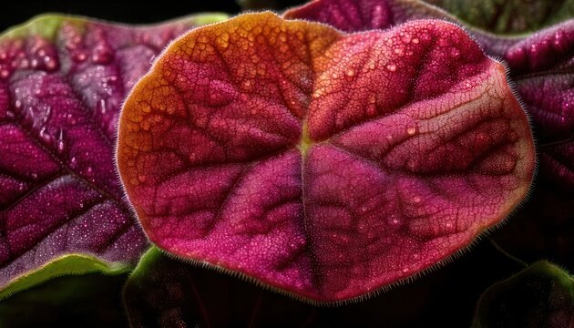 Vibrant Red Amaranth Leaf Close-Up with Water Droplets.