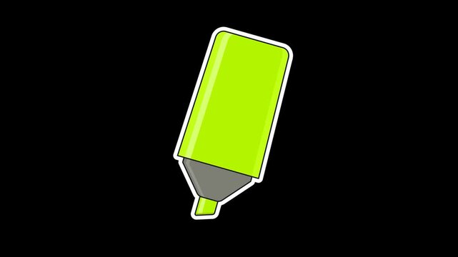Seamless looping animation of a swinging green highlighter pen with office and school stationery for back to school concepts. Minimalist sticker design element on transparent alpha channel