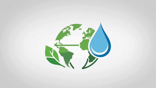 Eco friendly globe icon with green leaf and blue water drop
