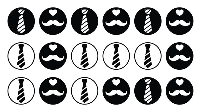 Father's Day icons collection mustache tie heart man symbols.