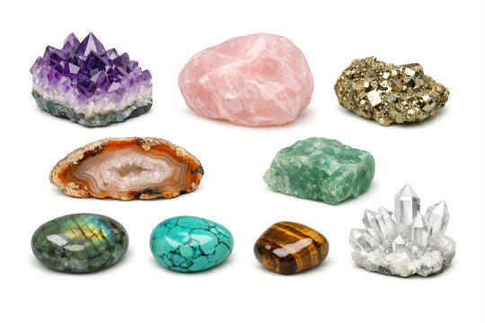Assorted Gemstones and Minerals with Varying Colors and Shapes