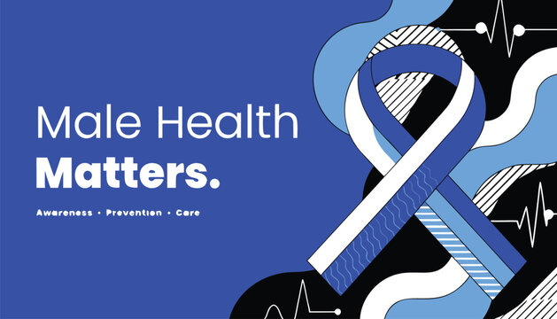 Blue ribbon symbol representing male health awareness and medical support design
