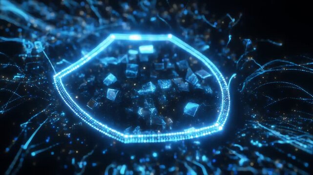 A luminous blue jellyfish-like organism floats in depths, its translucent shell revealing a crystalline core. Radiant tentacles extend in neon light creating a cybernetic, otherworldly aquatic image
