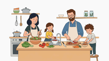 Fototapeta premium Family in the Kitchen Preparing a Meal