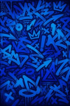 Abstract blue graffiti background with dynamic street art tags, wildstyle letters, and spray paint elements. Perfect for modern urban fashion, youth banners, and creative backdrop.