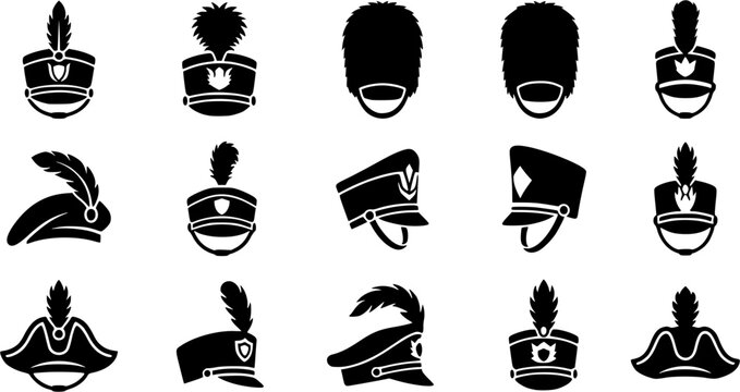 Marching band hat Vector Bundle &ndash; Classic Objects Silhouette Icon Set