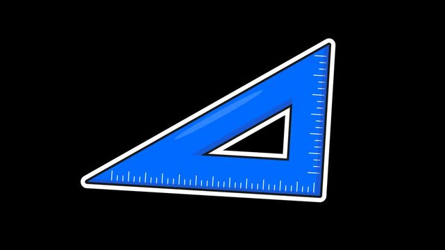 Seamless looping animation of a swinging blue triangle ruler with office and school stationery for back to school concepts. Minimalist sticker design element on transparent alpha channel