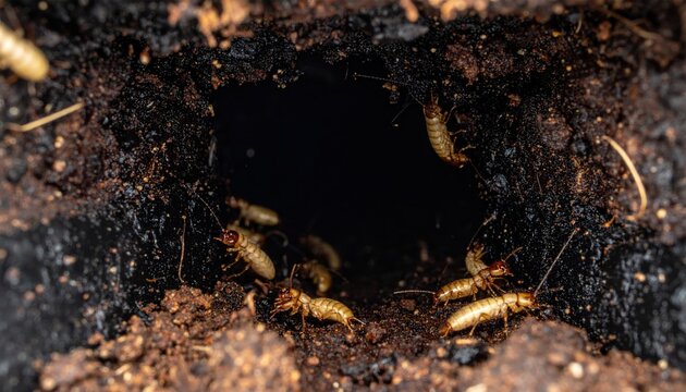 Earwigs exploring a dark, damp crevice, showcasing their natural habitat and behavior up close