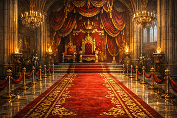 Fototapeta premium Opulent Palace Entrance with Royal Throne and Red Carpet