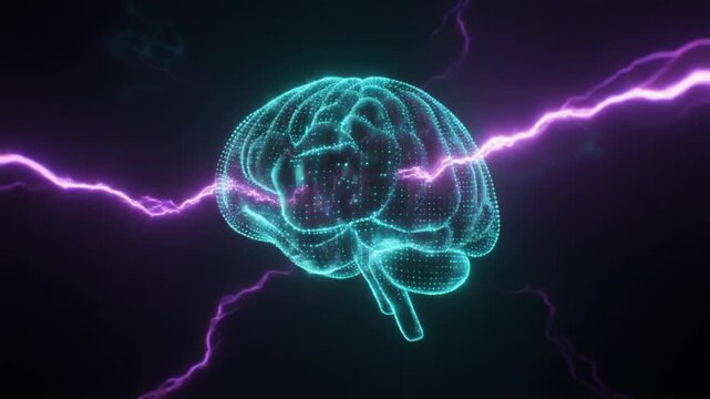 Digital Brain Neural Network Electric Signals Science Animation
