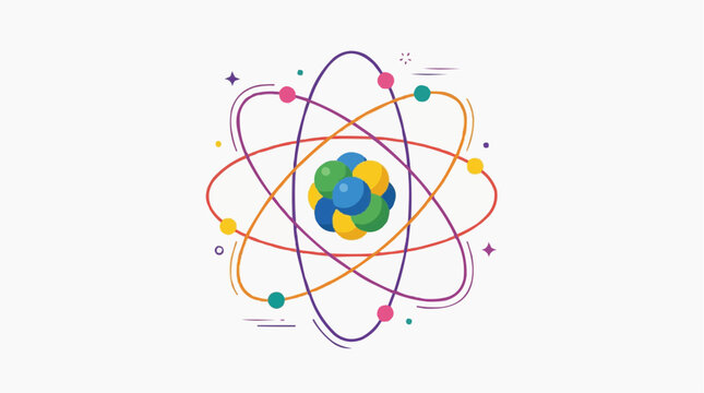 Atomic Structure Illustration: A vibrant, stylized illustration depicting the structure of an atom, with a nucleus at the center and electrons orbiting on distinct paths.