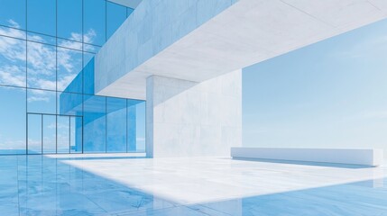 Fototapeta premium Modern Office Facade with Blue Glass Reflection
