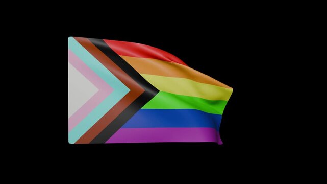 Progress Pride Flag Waving on Flagpole Vector Illustration Isolated on White Background