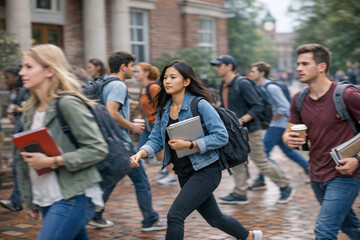 Obraz premium Students running on a campus