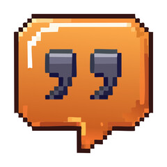 Fototapeta premium Dark orange conversation chat box frame with quote marks symbol for user commentary social media feedback web application interface pixel art