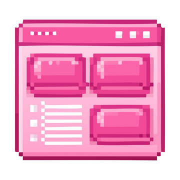 Pink web browser interface window template grid block wireframe for app development online user profile administration layout software pixel art