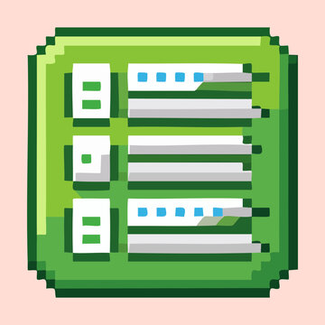 Comprehensive green digital dashboard menu layout pixel art graphics for administrative backoffice website layouts and computer system simulator items
