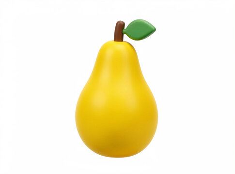 Bright yellow pear with green leaf, cartoon style