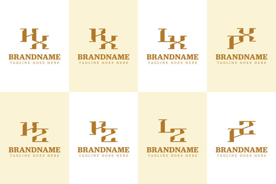 Letters HX HZ KX KZ LX LZ PX PZ Logo Set Monogram, for XH ZH XK ZK XL ZL XP ZP initials