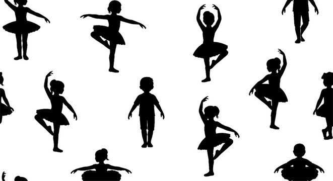 Silhouettes of Various Dancers in Classic Ballet Poses.
