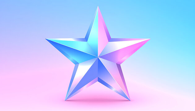 Iridescent star shape with metallic sheen, gradient colors of pink and blue, representing achievement and excellence