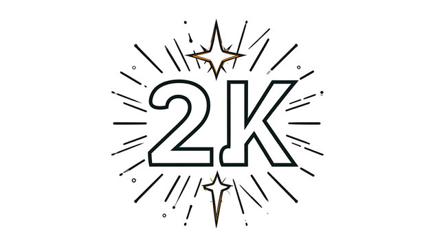 Isolated "2K" celebratory milestone marker with starbursts and sparkles, representing achievement and recognition