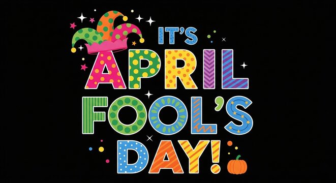 Colorful April Fools Day Typography Design With Jester Hat Icon