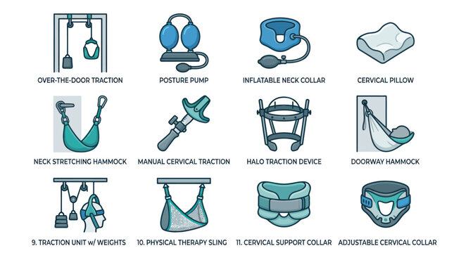 Cervical traction and neck support medical device icons