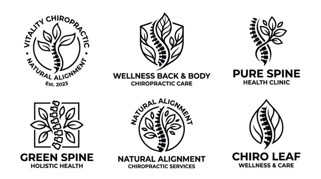 Chiropractic and holistic spinal health logo collection.