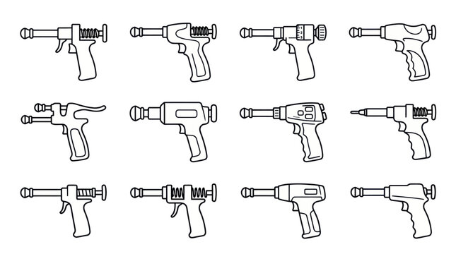 Chiropractic activator adjustment tool line icon set.