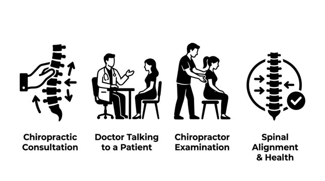 Chiropractic care spinal health and consultation icon set