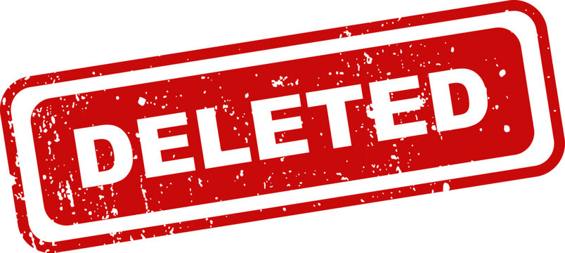 Red deleted stamp isolated on white data removal error message and digital security concept