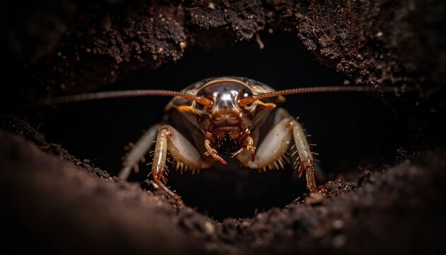 Close up of an earwig with forceps investigating a dark enclosed space
