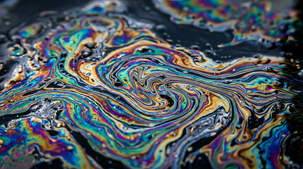 Obraz premium Swirling abstract oil paint texture with vibrant rainbow colors creating mesmerizing organic patterns under dramatic lighting