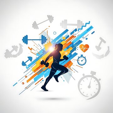 Business person running on a clock face towards success.