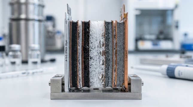 Detailed Cross-Section of a Proton Exchange Membrane Fuel Cell Stack for Advanced Energy Technology