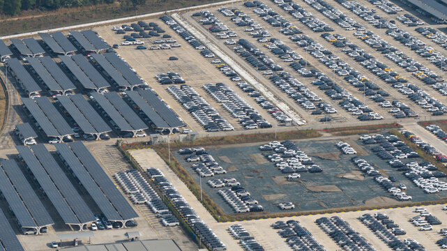 Khao Khansong, Thailand - 11 February 2026: Aerial drone view of MG's EV factory in Chonburi, Thailand, showing electric vehicle production, battery assembly, robotics and ASEAN export hub.