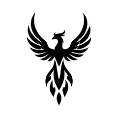 Naklejka premium Black phoenix vector illustration with intricate details, symbolizing rebirth, strength, and immortality.