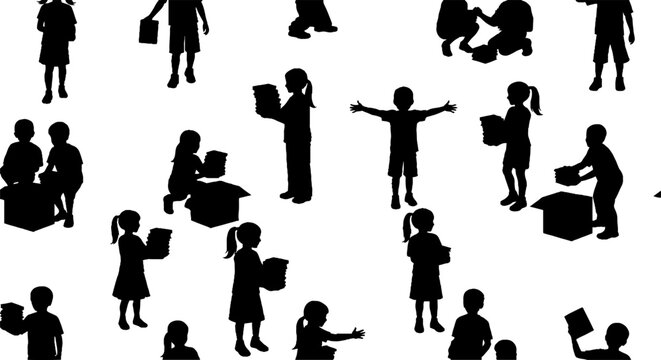 Silhouette Figures Showcasing Various Human Activities and Interactions.