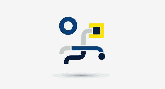 Abstract technology connection icon, network data flow, communication system, digital process, industrial pipeline graphic