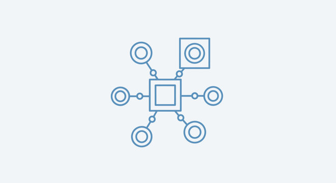 Decentralized network icon with nodes and connections. Abstract illustration for technology, data, IoT, and blockchain concepts.