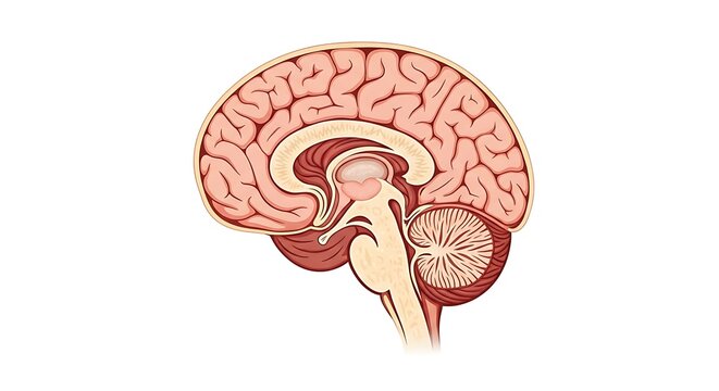 Detailed anatomical diagram of human brain in profile view.