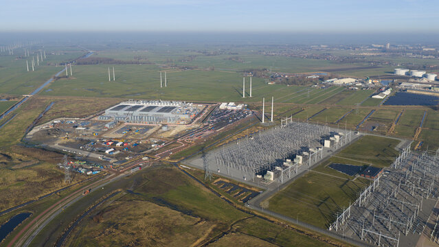 Groningen, Netherlands - 20 January 2026: Aerial View of Google Data Center Construction at Westpoort Groningen