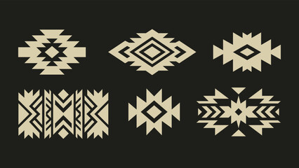 Tribal geometric ornament set with ethnic patterns and southwest indigenous style motifs © thetwelvesense