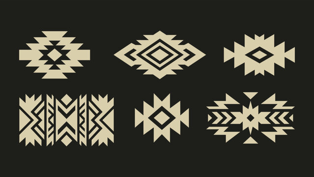 Tribal geometric ornament set with ethnic patterns and southwest indigenous style motifs