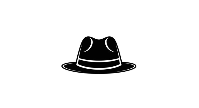 Black fedora hat with white trim.