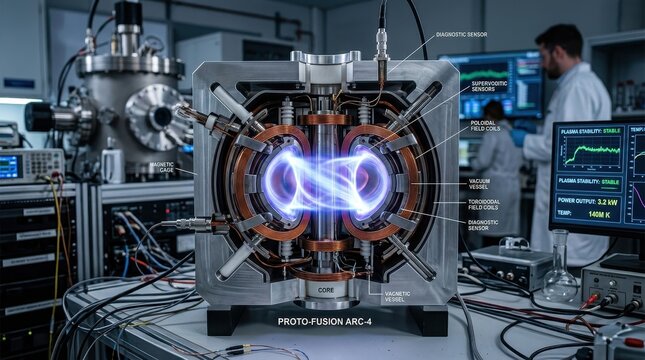 Proto Fusion Arc 4 Tokamak Reactor Generating Plasma Energy in Scientific Laboratory