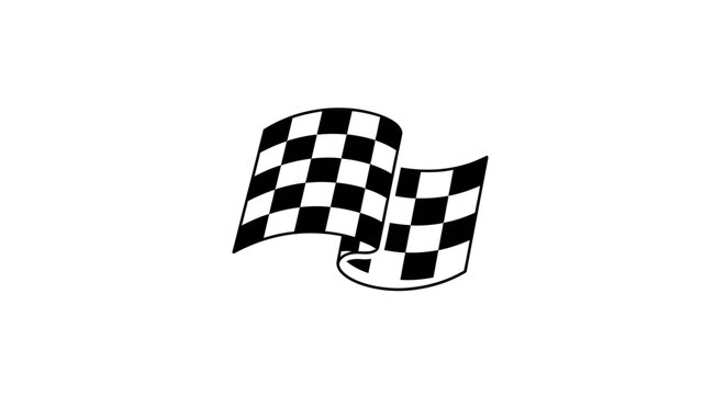 A black and white checkered flag waving against a plain white background