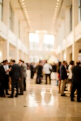 Fototapeta premium Professional business networking event in a modern convention hall with attendees engaging in conversation and corporate relationship building 