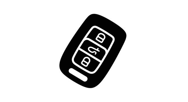 A black and white icon of a modern vehicle remote control key fob